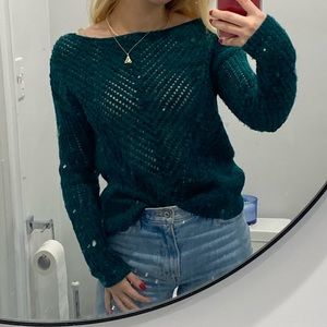 Bar III knit emerald green sweater. Acrylic/ wool mix.